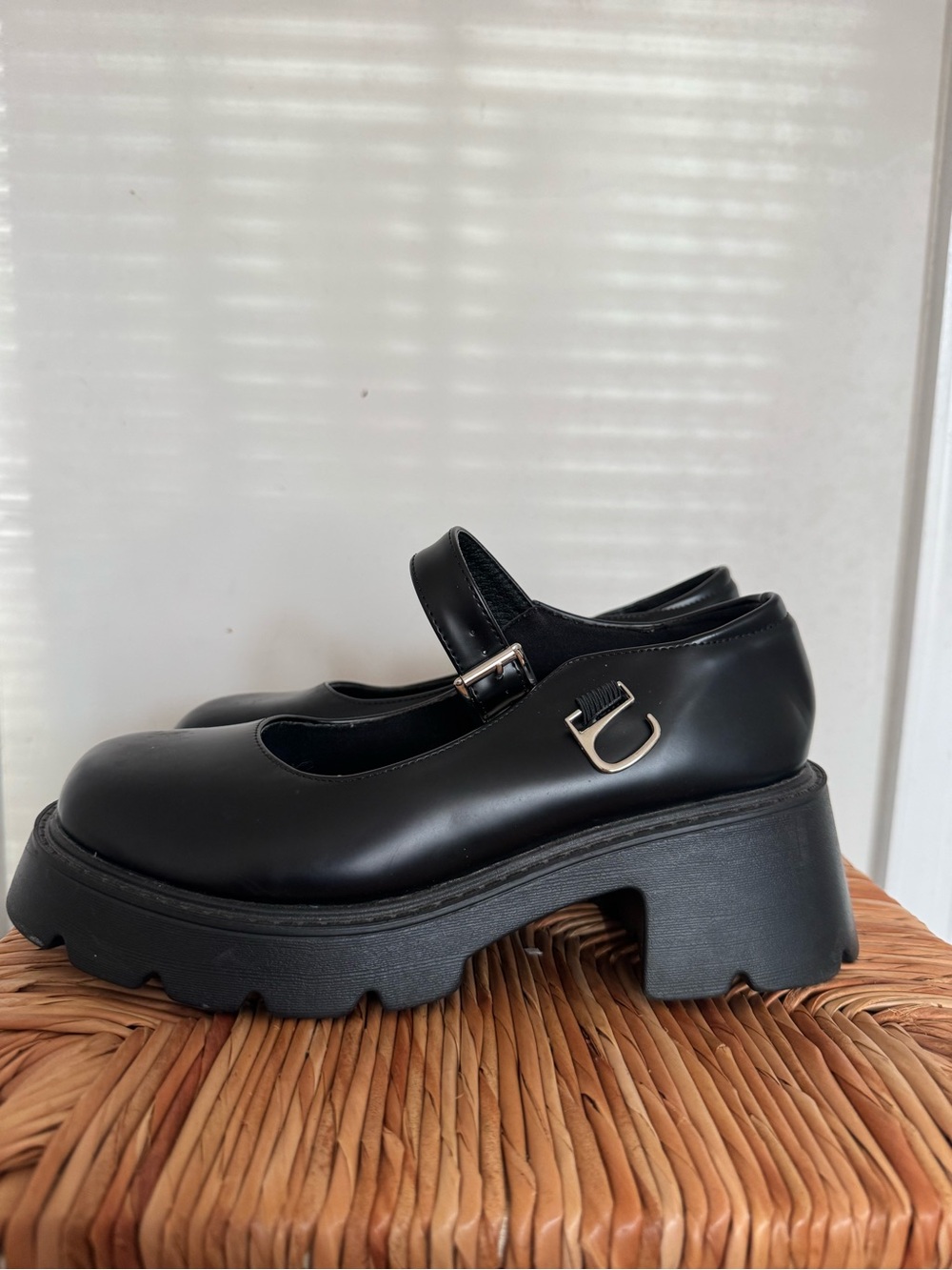 Sancardy Black Platform Mary Jane Shoes with Buckle Accent size 41